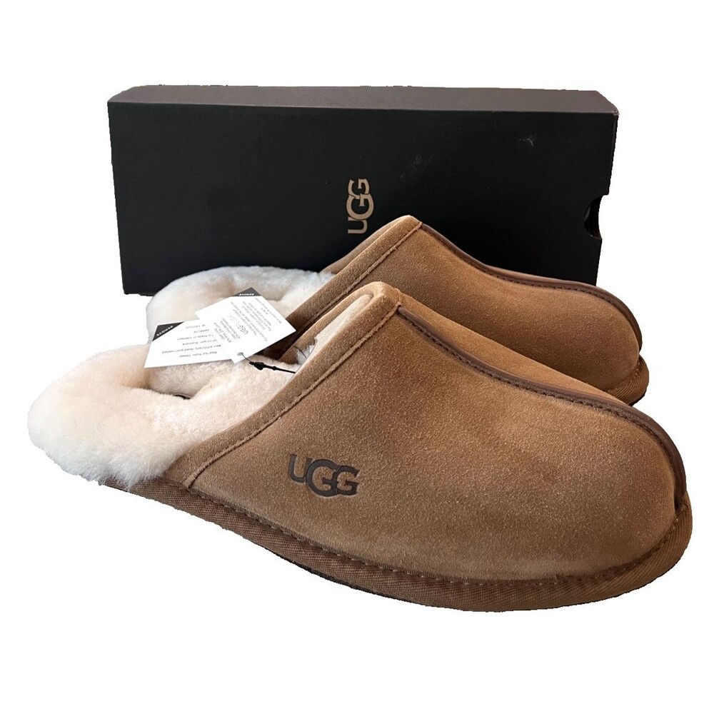UGG Men's SCUFF Slipper Scuffs Shoes size 9 CHESTNUT Suede MSRP $100 NEW w/ BOX